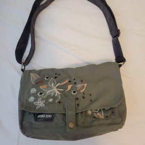 Embroidered canvas satchel